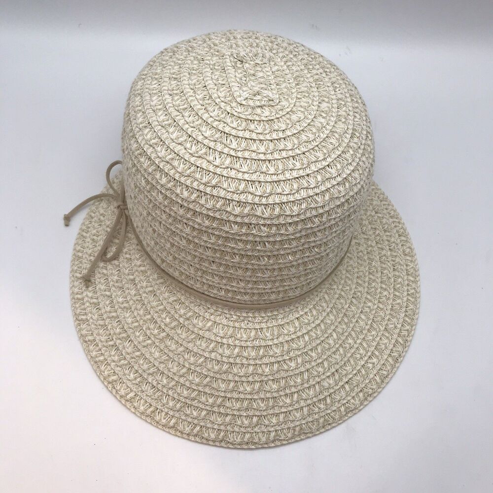 Nine West Face Framer Straw Sun Hat Women's OSFM Scallop Packable Vacation Beach - Picture 6 of 10